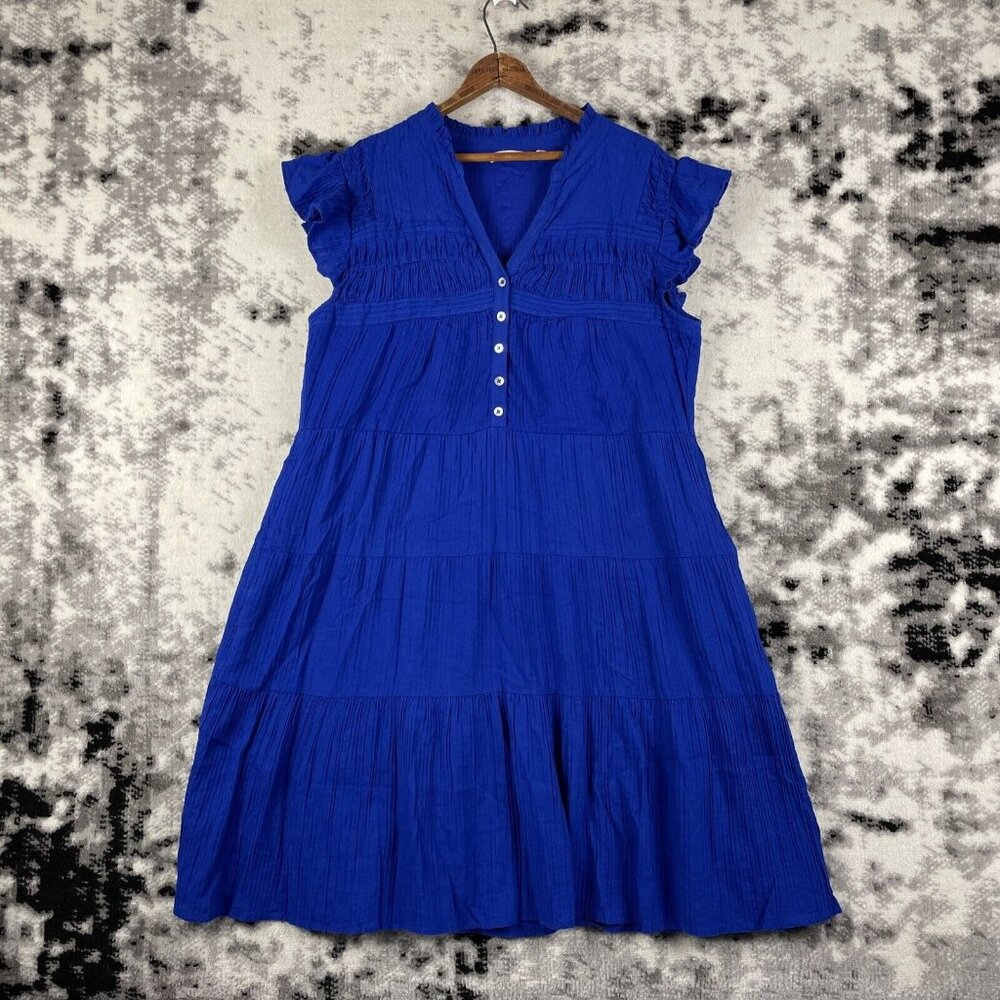 Soft Surroundings Lakely Short Dress Womens Size Medium Blue Cotton Lined